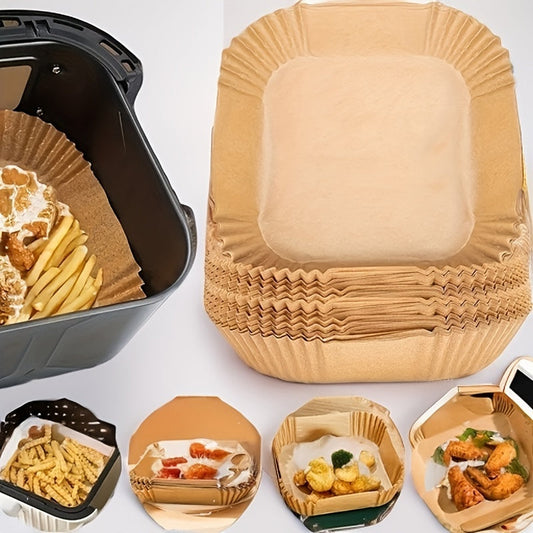 10/50/100pcs, Disposable Air Fryer Liners (16.0cm), Square Paper Air Fryer Liner Pots, Paper Basket Bowls, Baking Trays, Oven Accessories, Baking Tools, Kitchen Gadgets, Kitchen Accessories